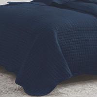 Kit Cobre Leito Casal Milão Liso + 2 Porta Travesseiros Geometrico Marinho - 3