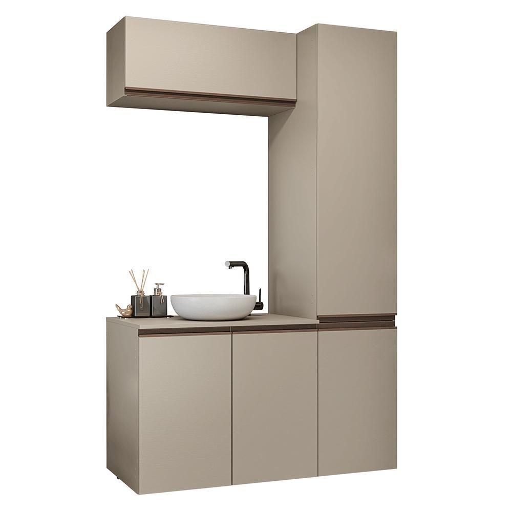 Conjunto Gabinete Suspenso Para Banheiro 120cm 5 Portas Nice Madesa 02 Crema - 7