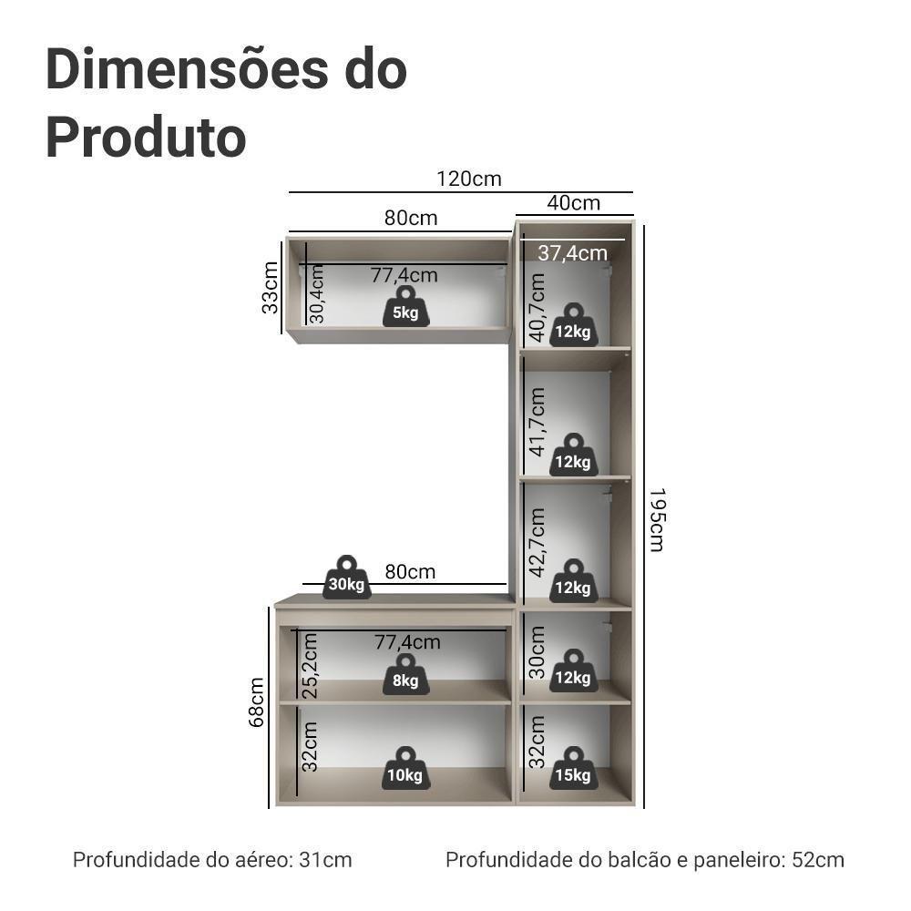 Conjunto Gabinete Suspenso Para Banheiro 120cm 5 Portas Nice Madesa 02 Crema - 8