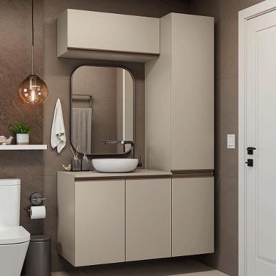 Conjunto Gabinete Suspenso Para Banheiro 120cm 5 Portas Nice Madesa 02 Crema