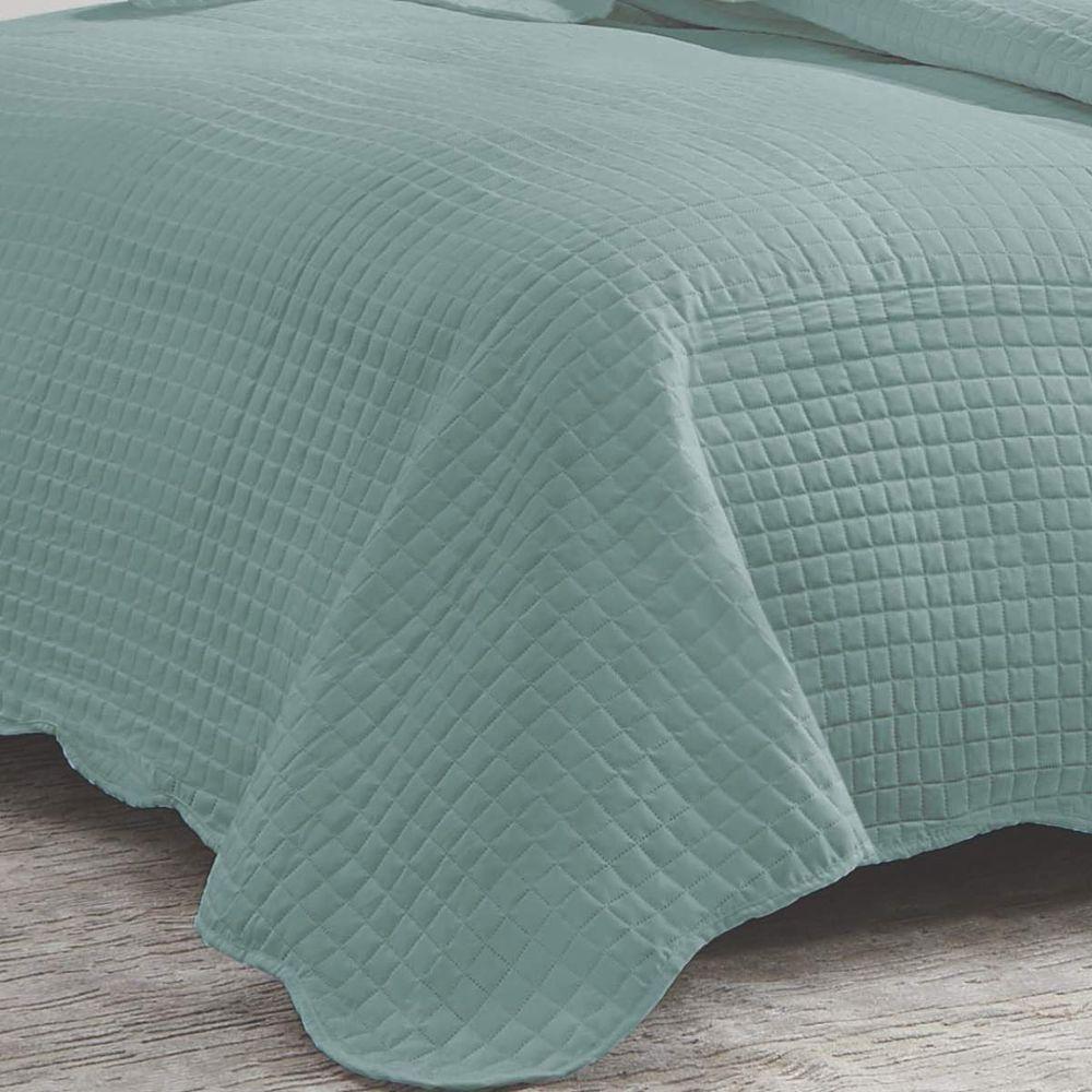 Kit Cobre Leito Casal Milão Liso + 2 Porta Travesseiros Geometrico Verde Acqua - 3