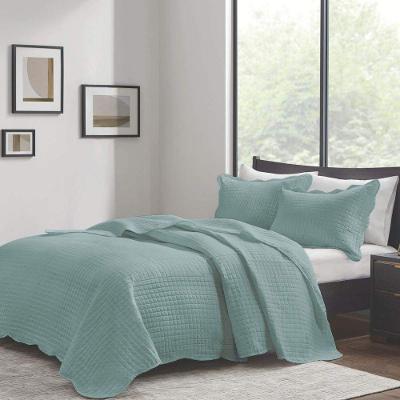 Kit Cobre Leito Casal Milão Liso + 2 Porta Travesseiros Geometrico Verde Acqua