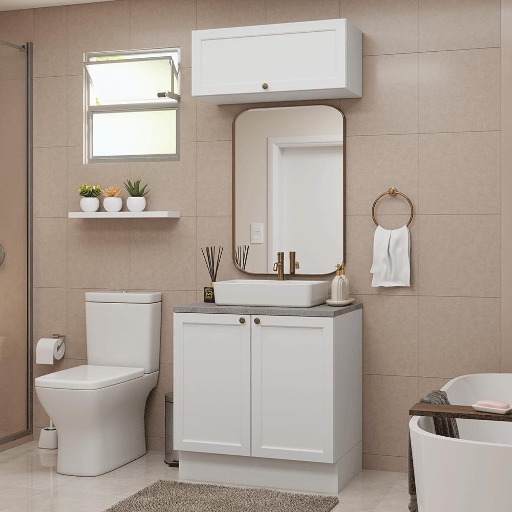 Conjunto Gabinete Para Banheiro 80cm 3 Portas Vik Madesa 02 Branco - 1