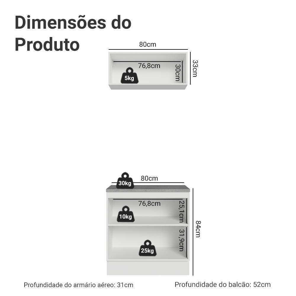 Conjunto Gabinete Para Banheiro 80cm 3 Portas Vik Madesa 02 Branco - 3