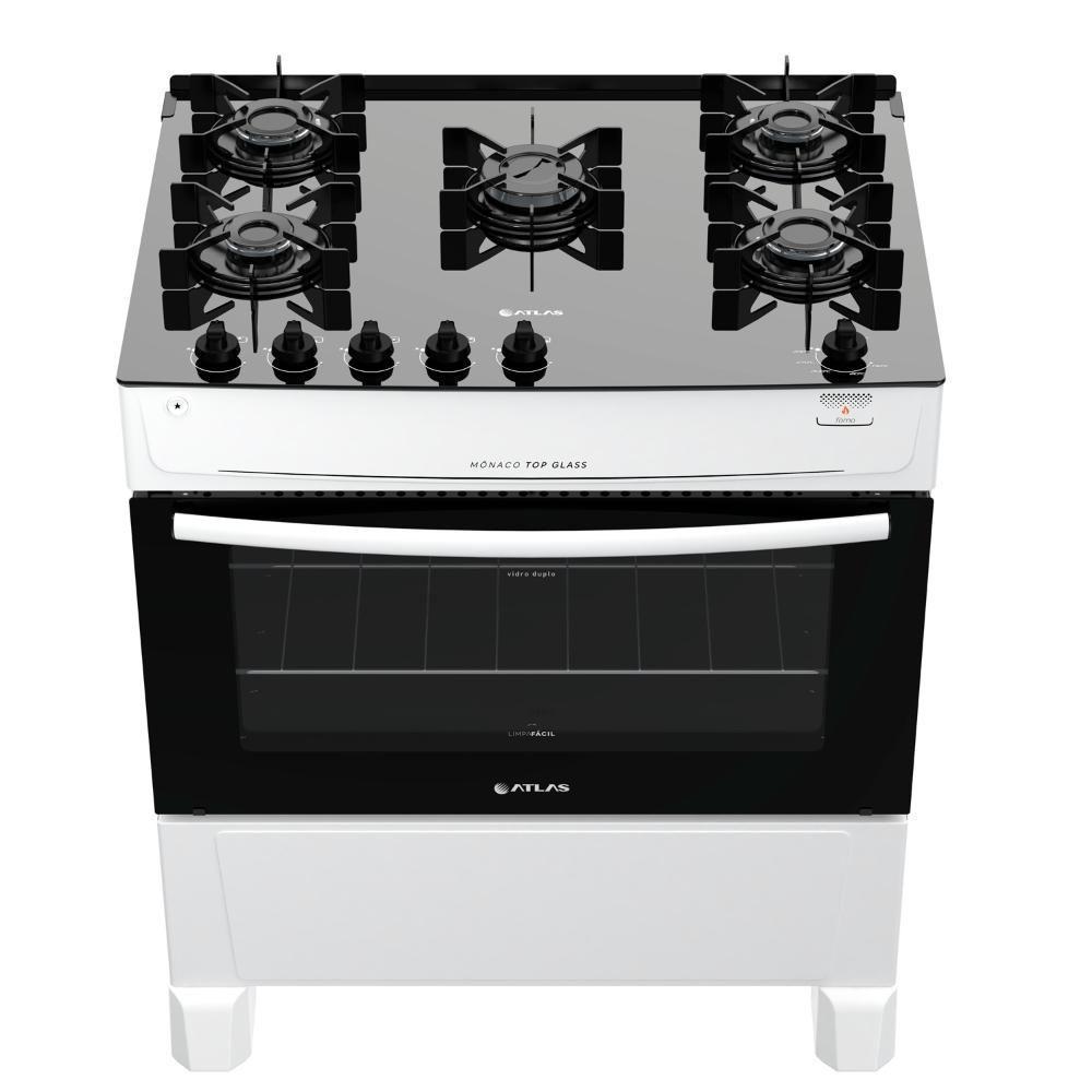 Fogão Atlas 5 Bocas Branco Mônaco TopGlass Automático Bivolt - 1