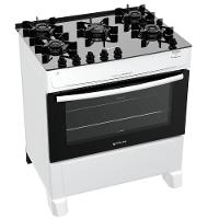 Fogão Atlas 5 Bocas Branco Mônaco TopGlass Automático Bivolt