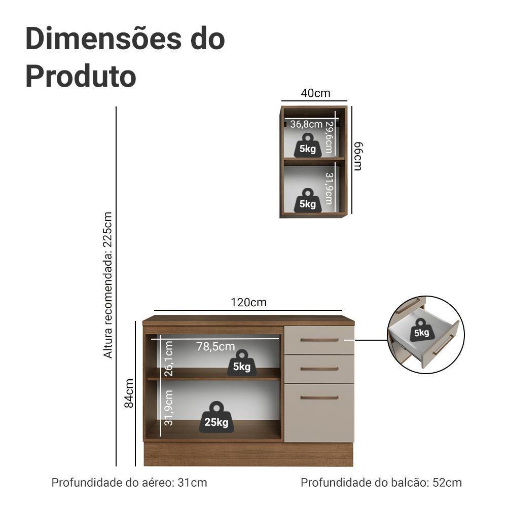 Conjunto Gabinete Para Banheiro 120cm 3 Portas 3 Gavetas Agata Madesa 01 Rustic-crema - 3