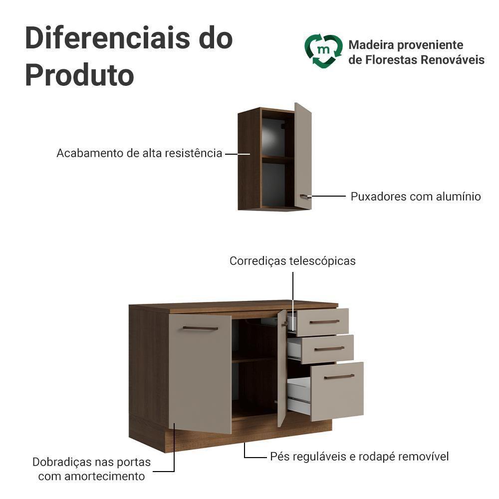 Conjunto Gabinete Para Banheiro 120cm 3 Portas 3 Gavetas Agata Madesa 01 Rustic-crema - 4