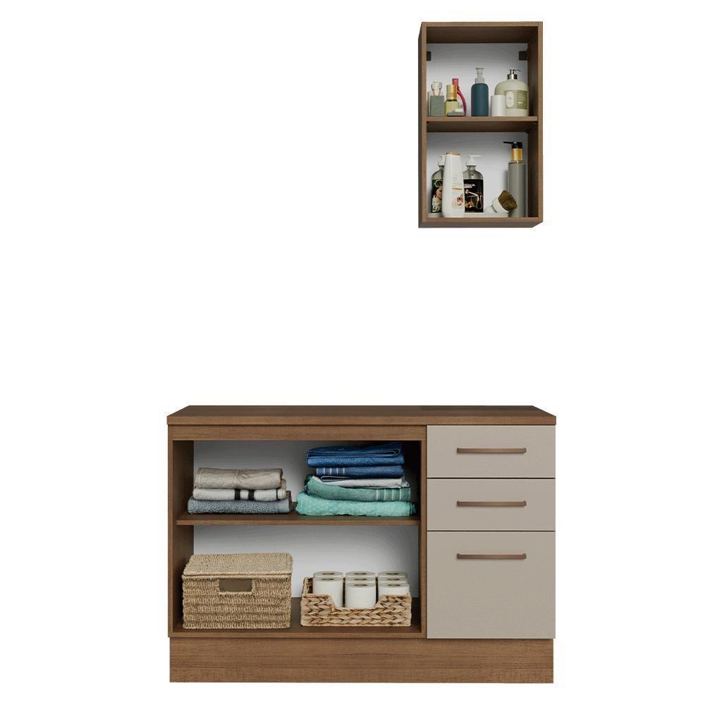 Conjunto Gabinete Para Banheiro 120cm 3 Portas 3 Gavetas Agata Madesa 01 Rustic-crema - 5