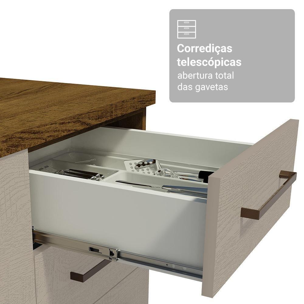 Conjunto Gabinete Para Banheiro 120cm 3 Portas 3 Gavetas Agata Madesa 01 Rustic-crema - 6
