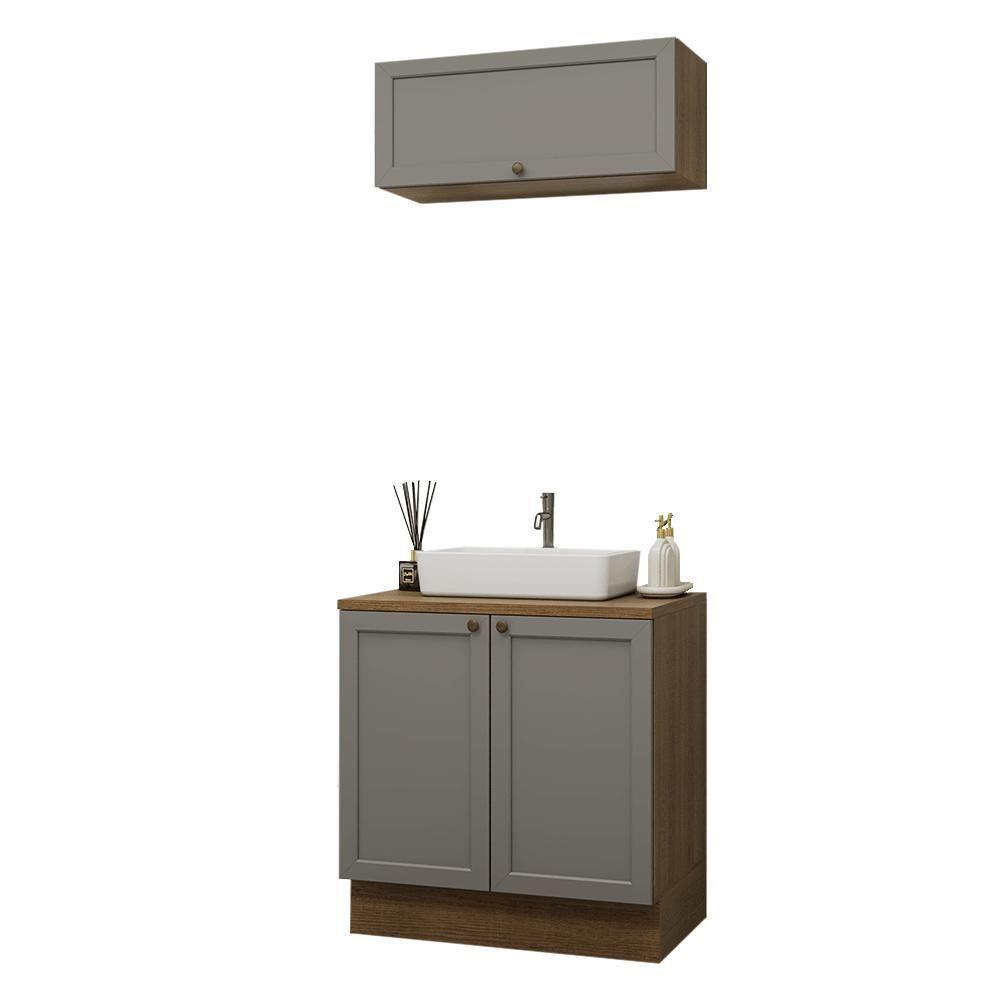 Conjunto Gabinete Para Banheiro 80cm 3 Portas Vik Madesa 02 Rustic-cinza - 2