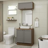 Conjunto Gabinete Para Banheiro 80cm 3 Portas Vik Madesa 02 Rustic-cinza - 1