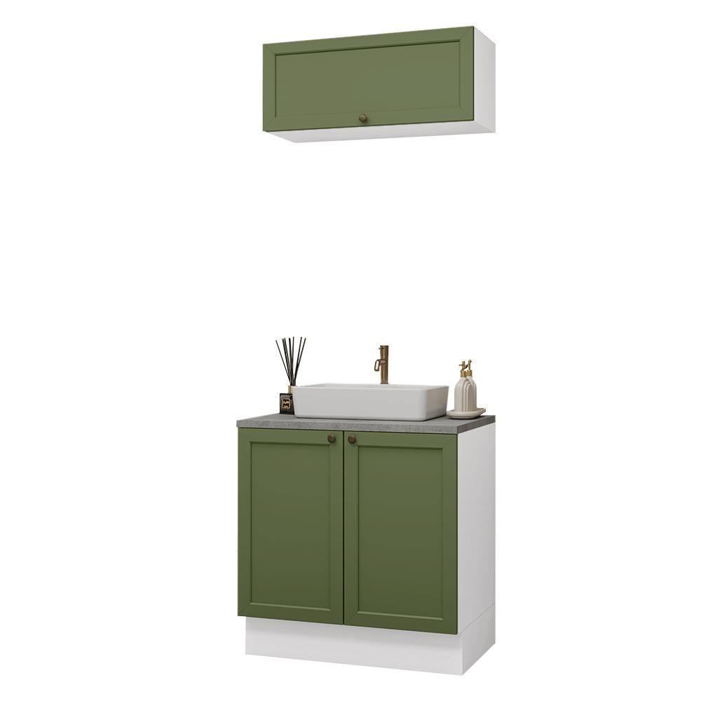 Conjunto Gabinete Para Banheiro 80cm 3 Portas Vik Madesa 02 Branco-verde - 2