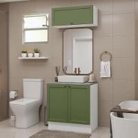 Conjunto Gabinete Para Banheiro 80cm 3 Portas Vik Madesa 02 Branco-verde - 1