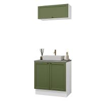Conjunto Gabinete Para Banheiro 80cm 3 Portas Vik Madesa 02 Branco-verde - 2