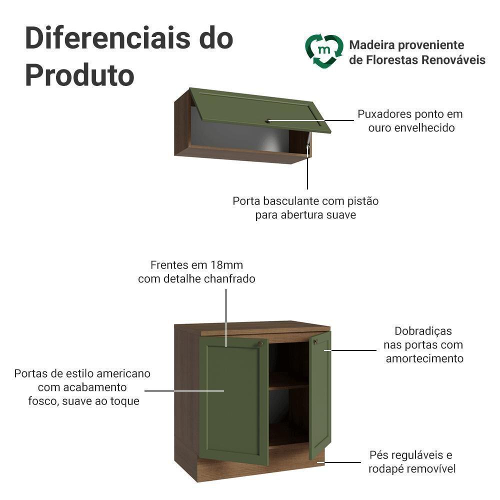 Conjunto Gabinete Para Banheiro 80cm 3 Portas Vik Madesa 02 Rustic-verde - 4