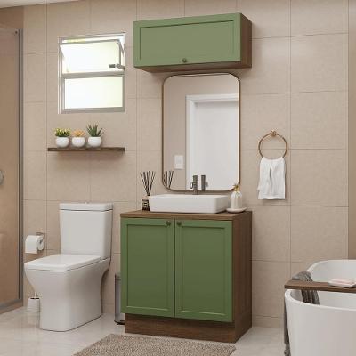 Conjunto Gabinete Para Banheiro 80cm 3 Portas Vik Madesa 02 Rustic-verde