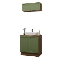 Conjunto Gabinete Para Banheiro 80cm 3 Portas Vik Madesa 02 Rustic-verde - 2