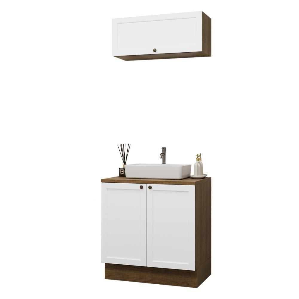Conjunto Gabinete Para Banheiro 80cm 3 Portas Vik Madesa 02 Rustic-branco - 2