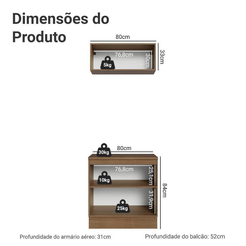 Conjunto Gabinete Para Banheiro 80cm 3 Portas Vik Madesa 02 Rustic-branco - 3