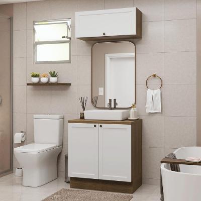 Conjunto Gabinete Para Banheiro 80cm 3 Portas Vik Madesa 02 Rustic-branco