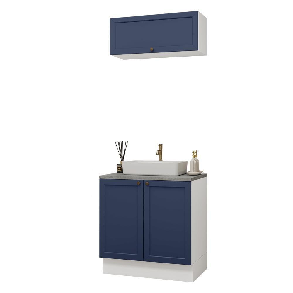 Conjunto Gabinete Para Banheiro 80cm 3 Portas Vik Madesa 02 Branco-azul - 2