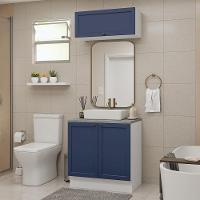 Conjunto Gabinete Para Banheiro 80cm 3 Portas Vik Madesa 02 Branco-azul - 1