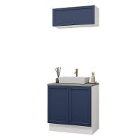 Conjunto Gabinete Para Banheiro 80cm 3 Portas Vik Madesa 02 Branco-azul - 2