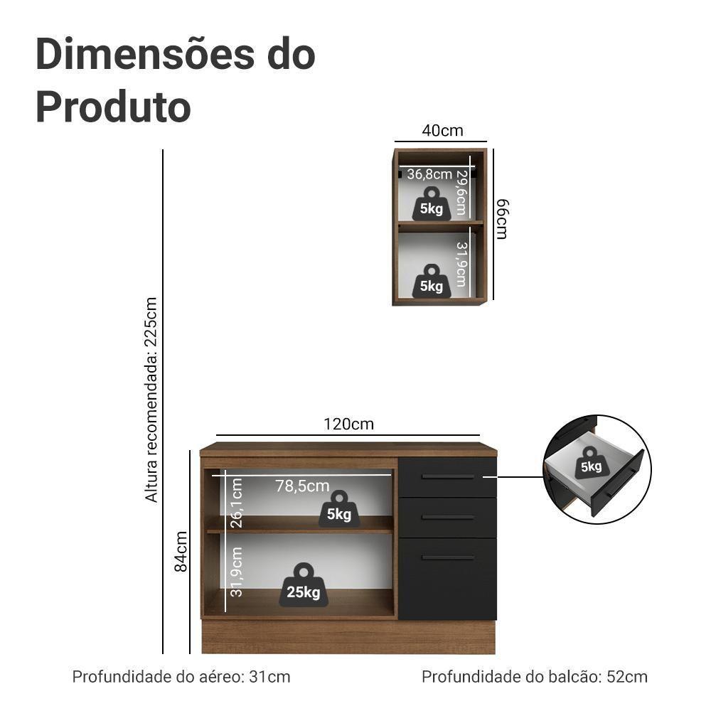 Conjunto Gabinete Para Banheiro 120cm 3 Portas 3 Gavetas Agata Madesa 01 Rustic-preto - 3