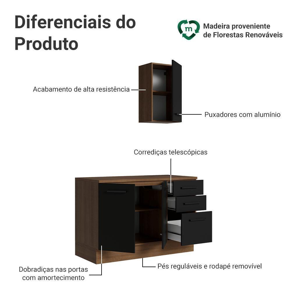 Conjunto Gabinete Para Banheiro 120cm 3 Portas 3 Gavetas Agata Madesa 01 Rustic-preto - 4