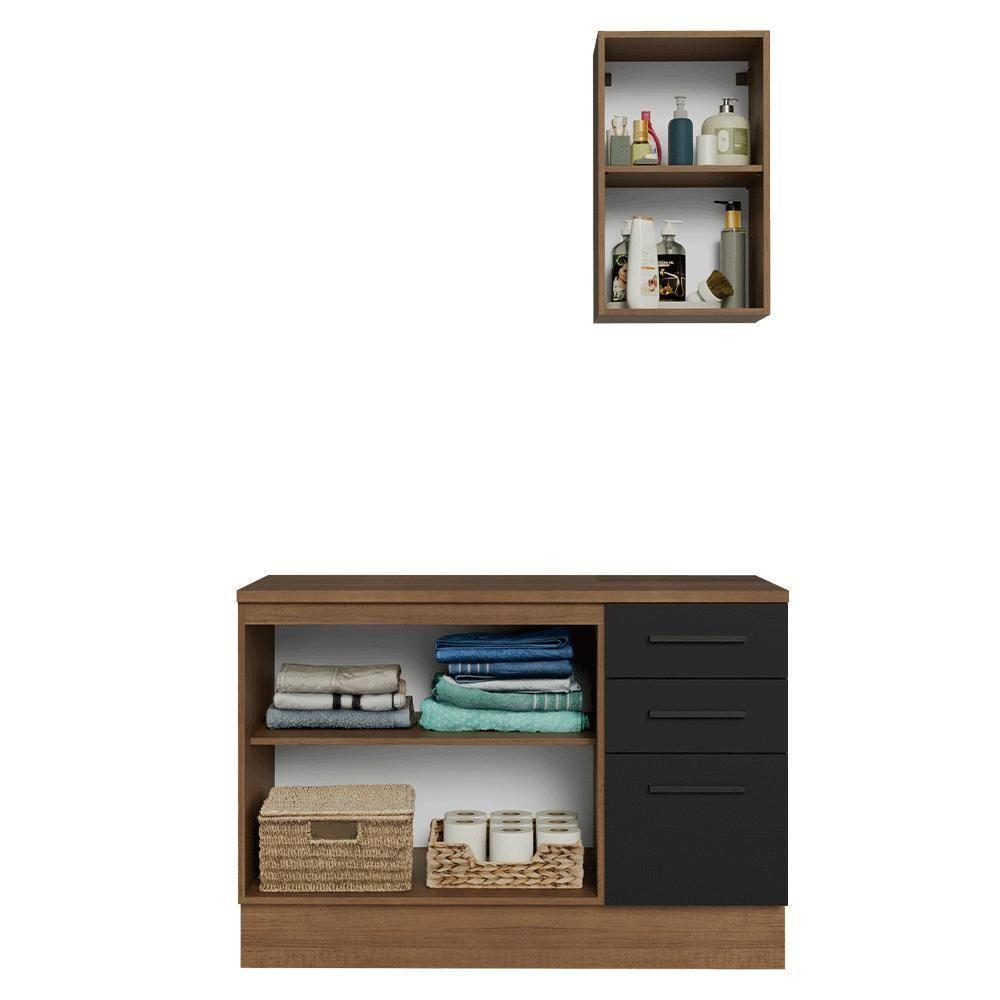 Conjunto Gabinete Para Banheiro 120cm 3 Portas 3 Gavetas Agata Madesa 01 Rustic-preto - 5