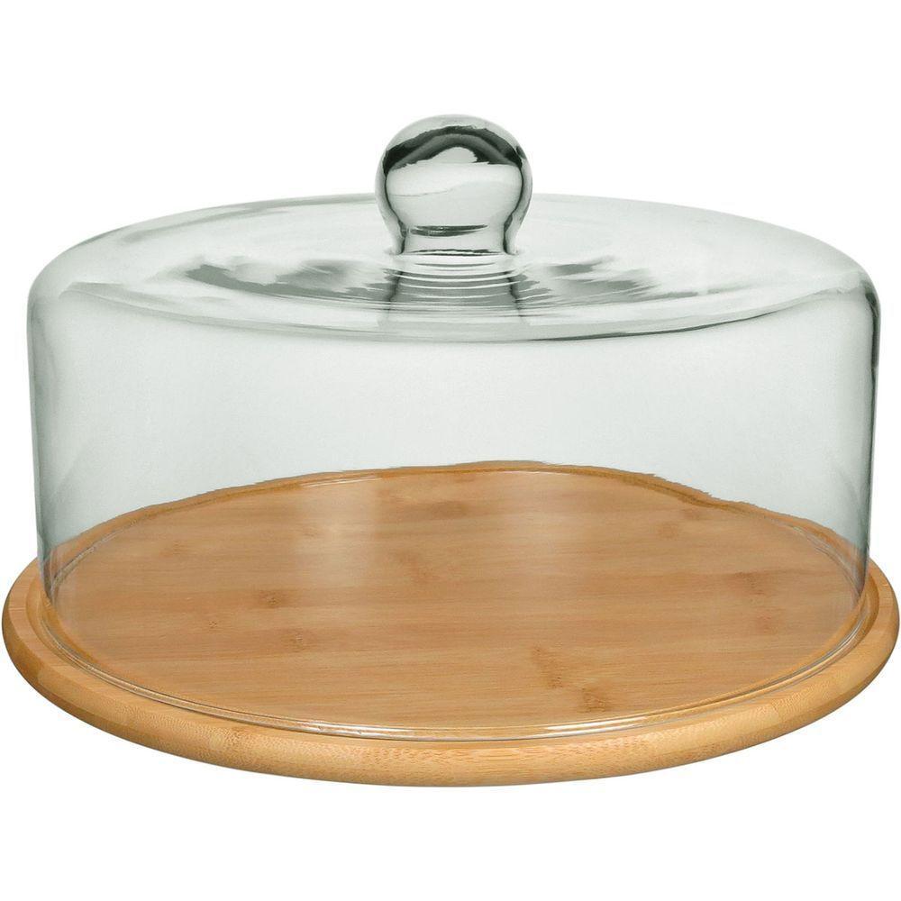Prato Bolo Redondo Home&co Tampa Vidro Bambu 19x33 Boleira - 1