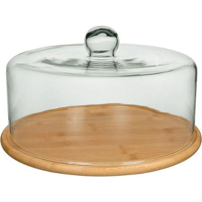 Prato Bolo Redondo Home&co Tampa Vidro Bambu 19x33 Boleira