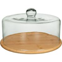 Prato Bolo Redondo Home&co Tampa Vidro Bambu 19x33 Boleira - 1