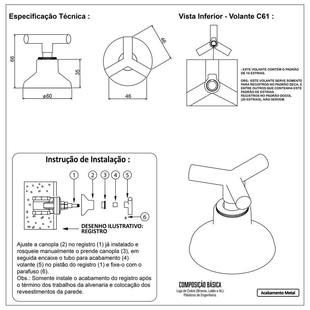 Acabamento Registro Dourado Gold Fosco Padrão Deca 1.1/4" 1.1/2" - 7