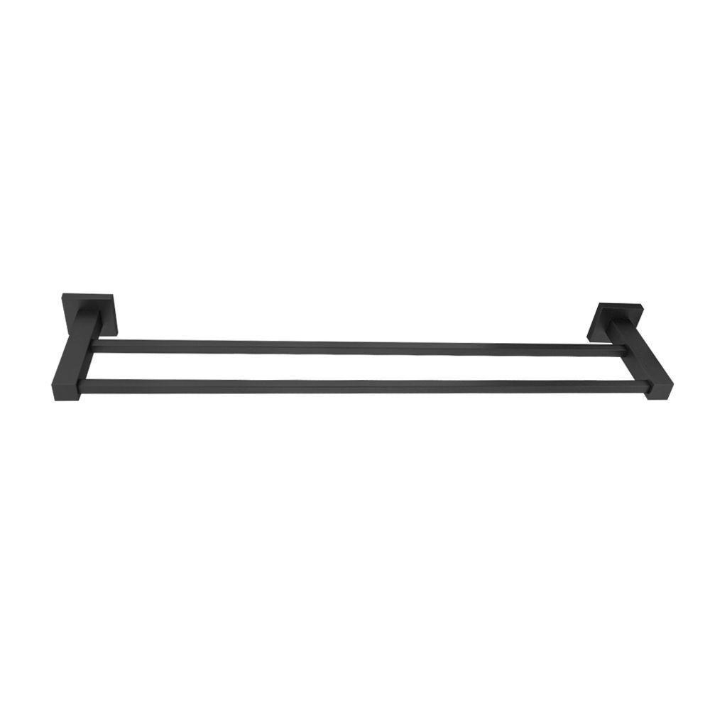 Porta Toalha Reto Duplo Para Banheiro Metal 60cm Preto Fosco - 1