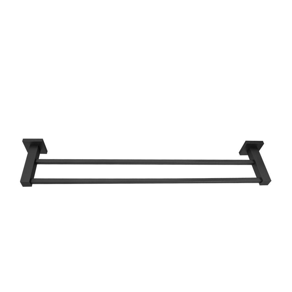 Porta Toalha Reto Duplo Para Banheiro Metal 60cm Preto Fosco - 4