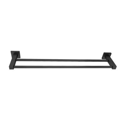 Porta Toalha Reto Duplo Para Banheiro Metal 60cm Preto Fosco