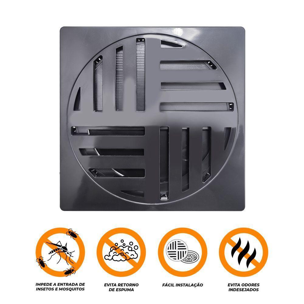 Ralo Grelha Anti-inseto Automático Inteligente Quadrado 10x10cm Banheiro Lavatório Preto Abs - 2