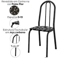 Cadeira Tubular America 050 Cromo Preto Assento Preto Flor Artef Preto Flor - 2