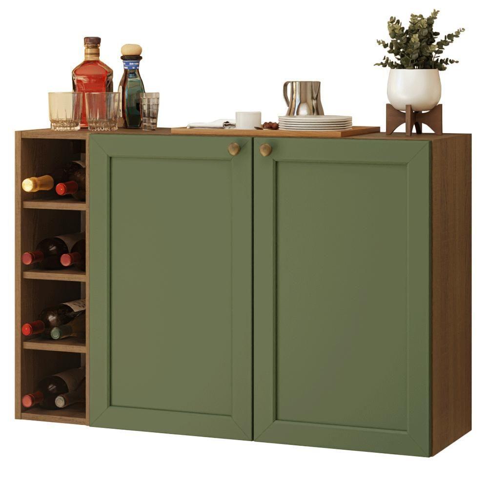 Buffet Aparador Com Adega 100cm 2 Portas Vik Madesa 16 Rustic-verde - 2