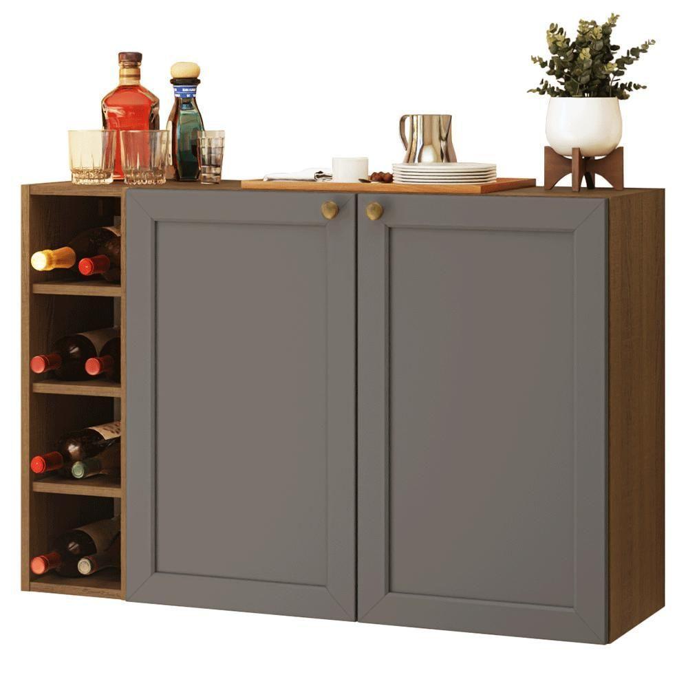 Buffet Aparador Com Adega 100cm 2 Portas Vik Madesa 16 Rustic-cinza - 9