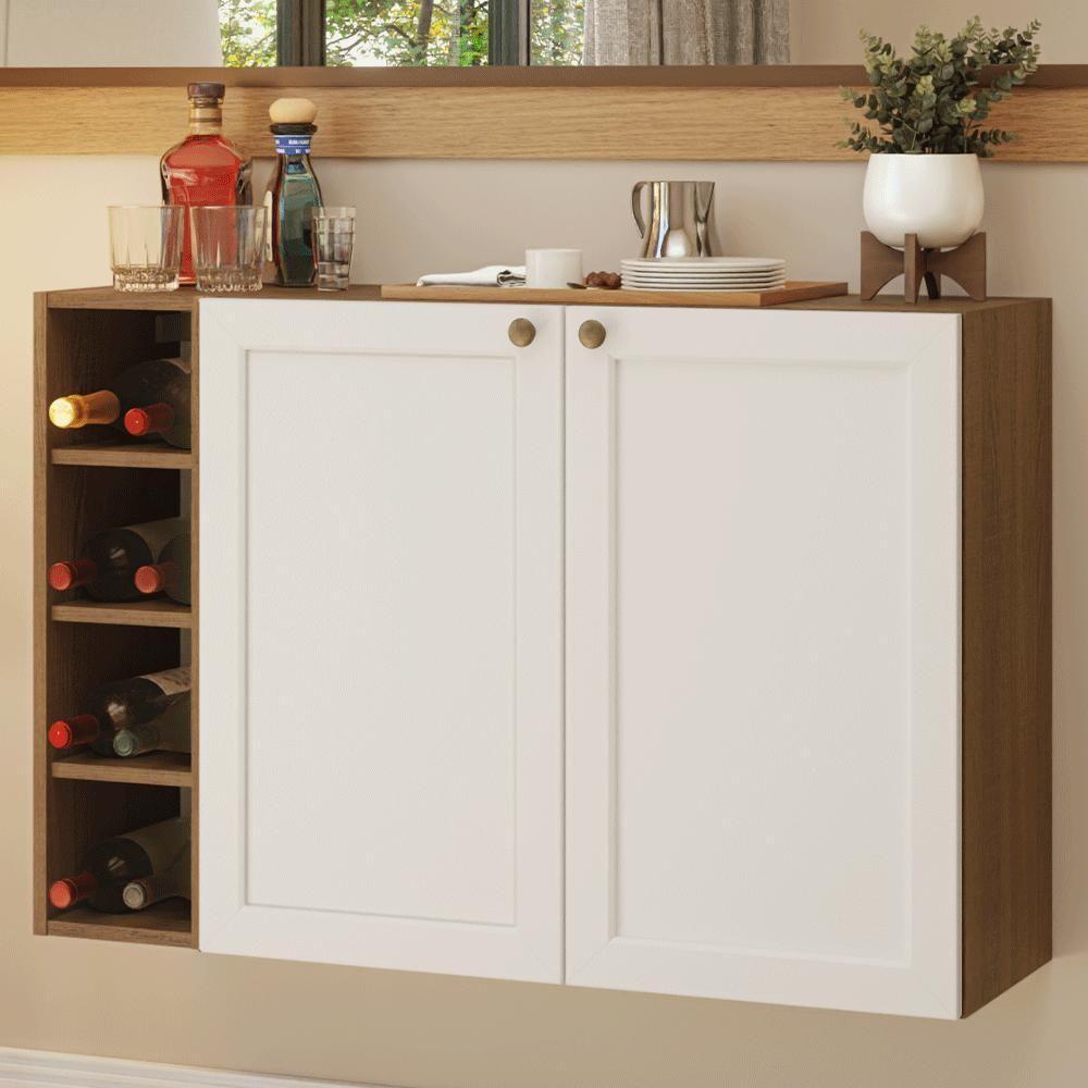 Buffet Aparador Com Adega 100cm 2 Portas Vik Madesa 16 Rustic-branco - 1