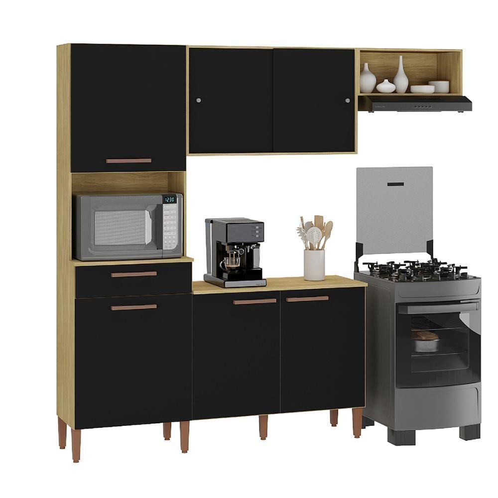 Armario Cozinha Com Balcão Pop Com 6 Portas E 1 Gaveta Wood Madeirado-preto Fosco - 1