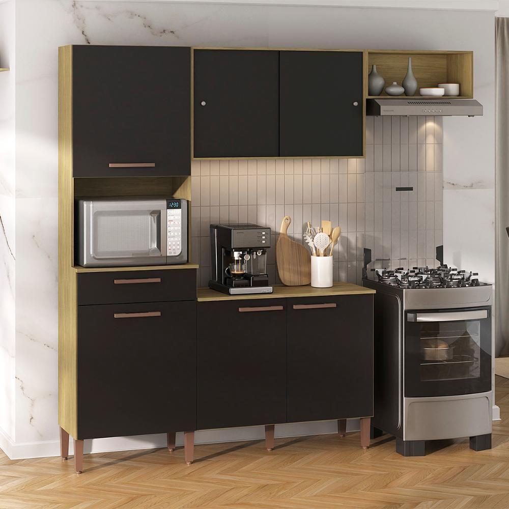 Armario Cozinha Com Balcão Pop Com 6 Portas E 1 Gaveta Wood Madeirado-preto Fosco - 2