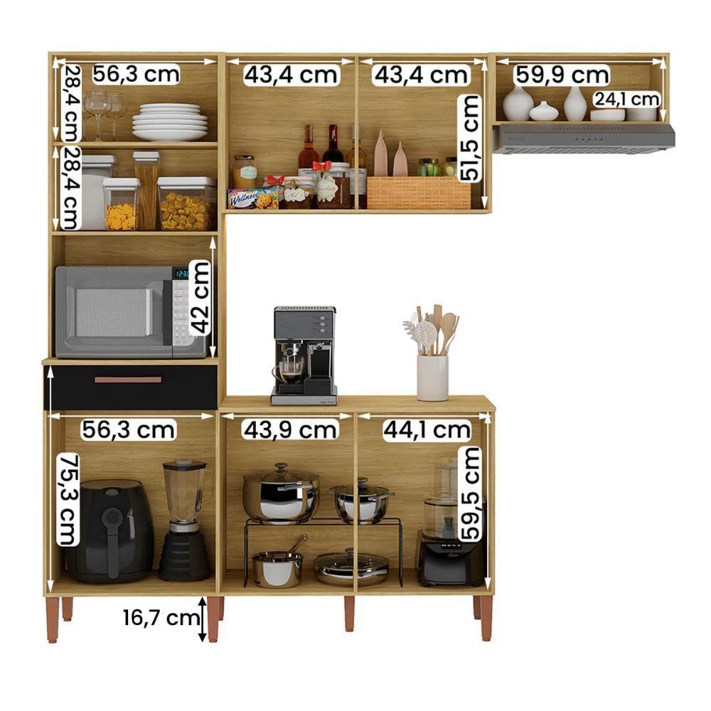 Armario Cozinha Com Balcão Pop Com 6 Portas E 1 Gaveta Wood Madeirado-preto Fosco - 3