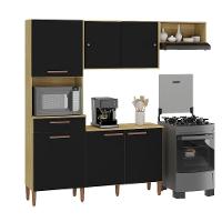 Armario Cozinha Com Balcão Pop Com 6 Portas E 1 Gaveta Wood Madeirado-preto Fosco - 1