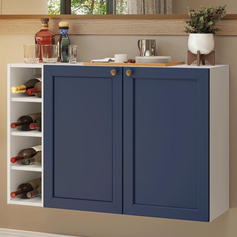 Buffet Aparador Com Adega 100cm 2 Portas Vik Madesa 16 Branco-azul - 1