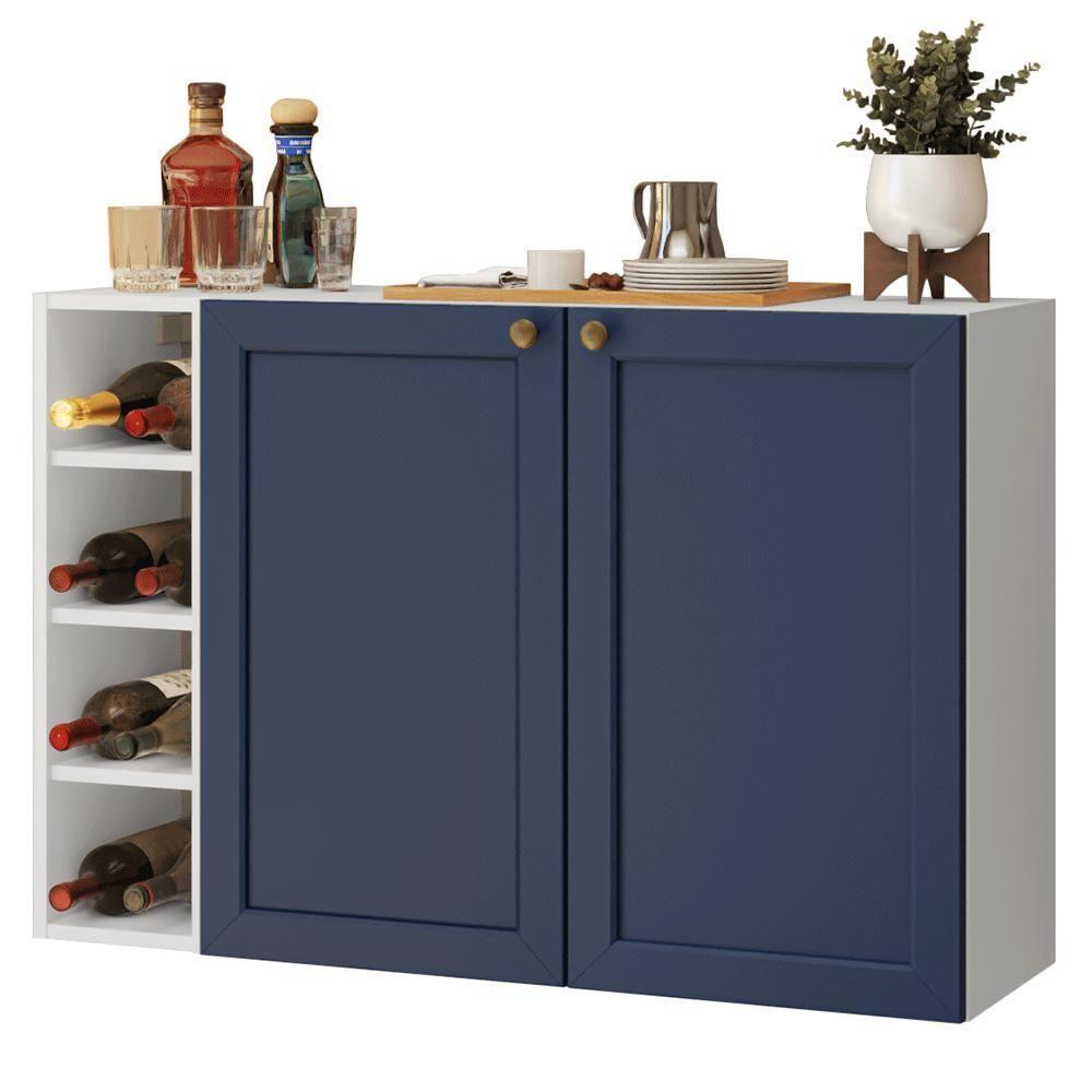 Buffet Aparador Com Adega 100cm 2 Portas Vik Madesa 16 Branco-azul - 2