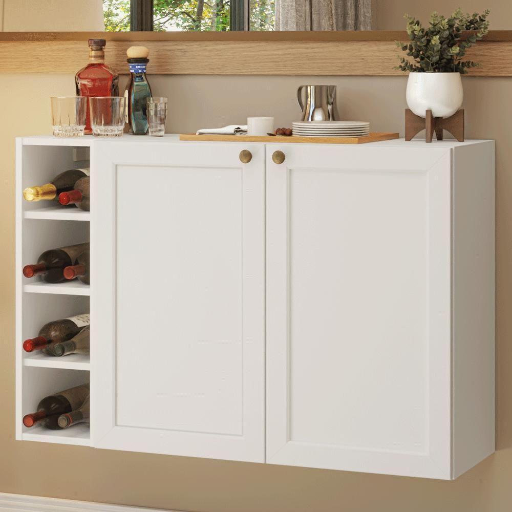 Buffet Aparador Com Adega 100cm 2 Portas Vik Madesa 16 Branco - 1